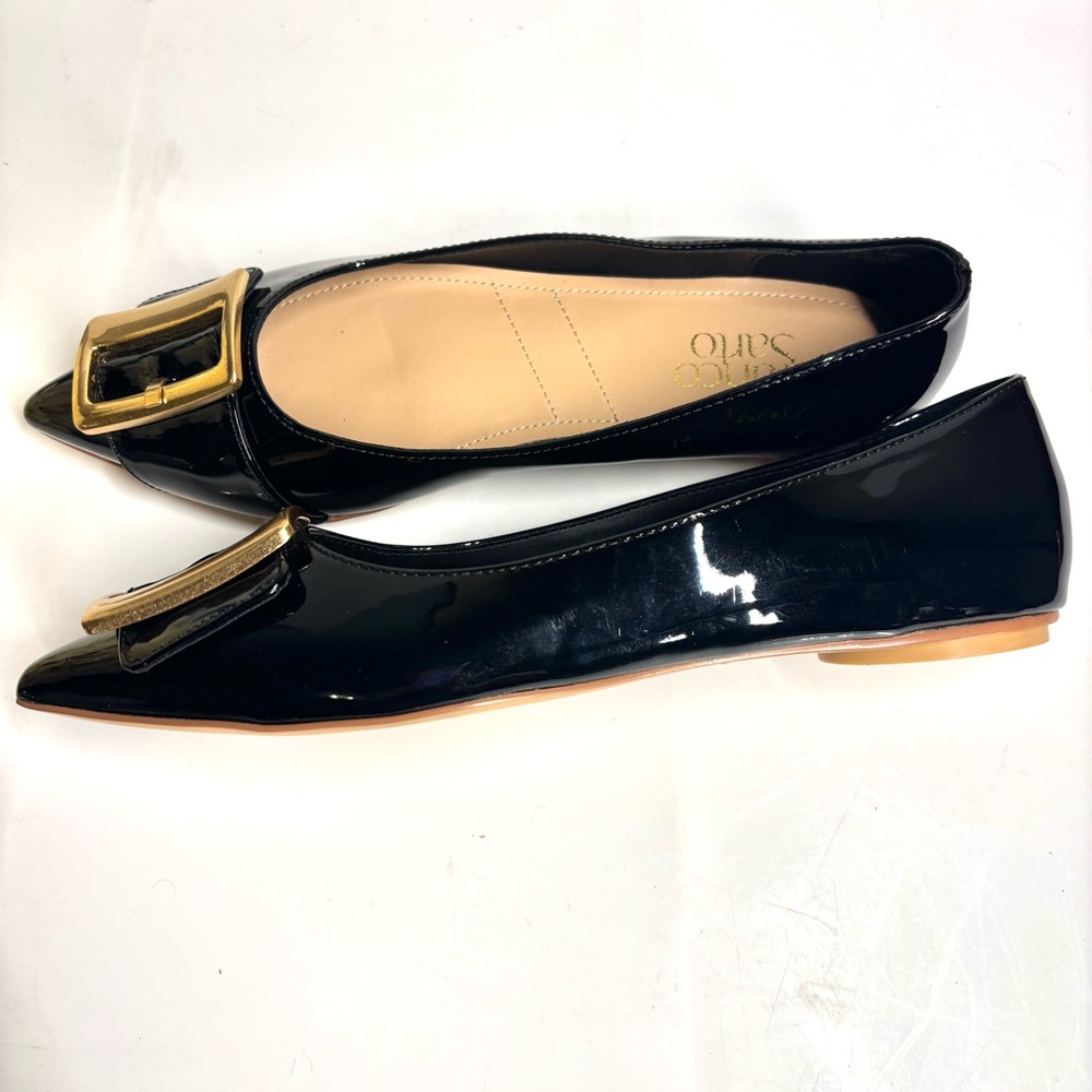 New Franco Sarto Hayes Flat Black Gold Buckle Accent Size 7 - Picture 4 of 7